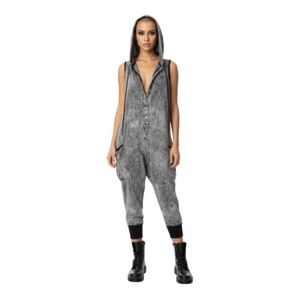 NEW IDIS DESIGNS Long Janes Light Stone Drop Crotch Hooded Overall Jumpsuit S